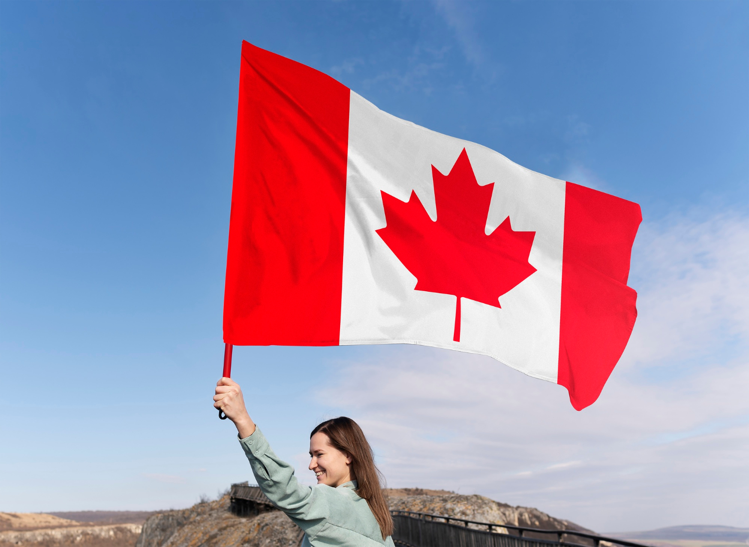 medium shot woman with canadian flag