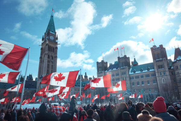 waving canada flag after immigration with lawyer